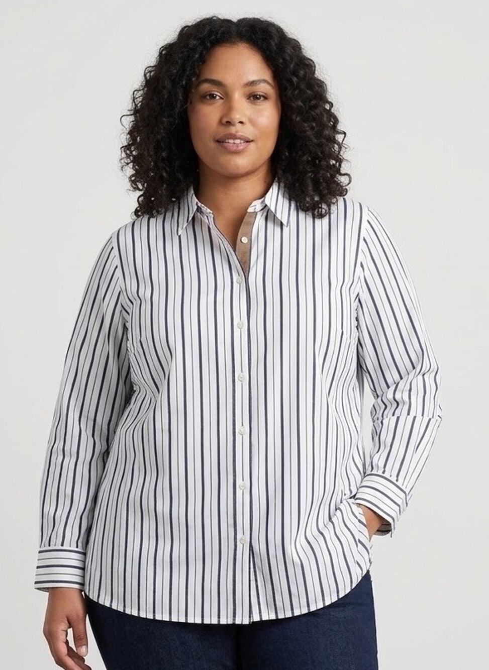 Chaps NEW Women's Striped Button Down Shirt Black White Plus Size 2X NWT